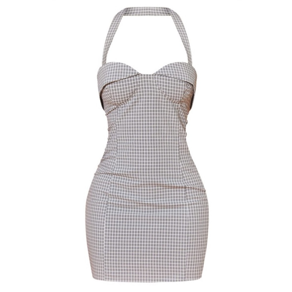 NWT PrettyLittleThing Petite White Halterneck Gingham Midi Dress - Picture 4 of 7